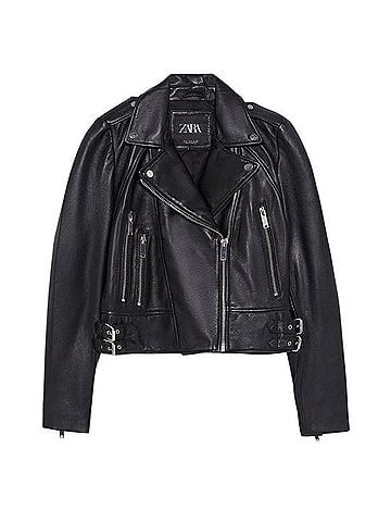 Zara Black Leather Moto Jacket Leather Jacket (view 1)