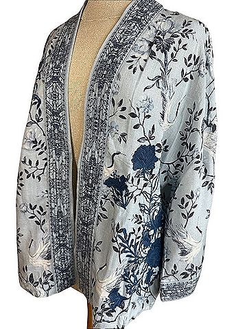Soft Surroundings Blue Crane Floral Embroidered Lyocell Kimono Kimono (view 2)