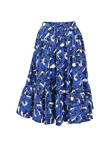 MSGM MSGM Leaf-Print Midi Tiered Skirt in Blue Cotton (view 1)