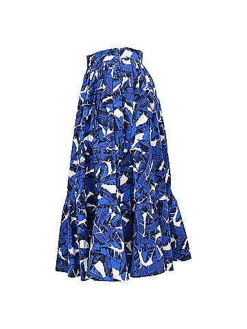 MSGM MSGM Leaf-Print Midi Tiered Skirt in Blue Cotton (view 2)