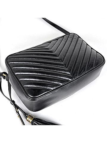 Yves Saint Laurent Yves Saint Laurent Saint Laurent Paris shoulder bag, "Lou" camera tassel fringe, leather, black, 520534, women's. (view 2)