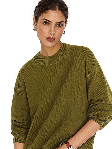 Reformation Reformation Cove Cashmere Oversized Crew Sweater Pear Green XS Cashmere Pullover Sweater (view 1)