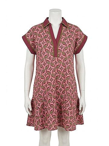 Entro Abstract Cotton Mini Dress in Wine (view 1)
