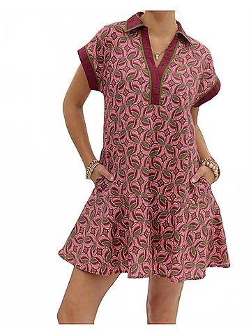 Entro Abstract Cotton Mini Dress in Wine (view 2)