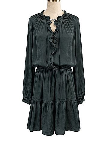 Current Air Los Angeles Dark Forest Green Ruffle Tiered Dress Casual Dress (view 1)