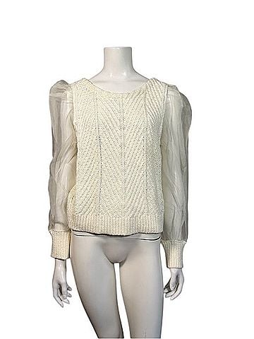 Maeve Silk Puff Sleeve Cable Knit Twofer Sweater Sweater Vest (view 1)