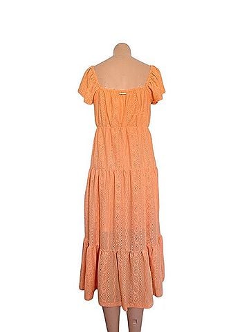 Michael Kors Peach Eyelet Tiered Maxi Dress Casual Dress (view 2)