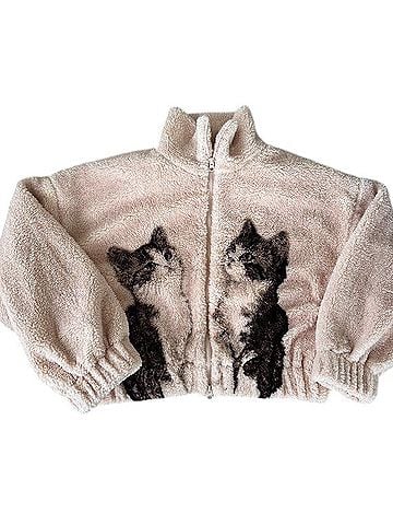Urban Outfitters Kimchi Blue Cat Printed Piled Fleece Zip-Up Jacket Jacket (view 1)