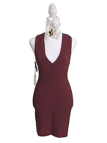 Babaton Ribbed V-Neck Bodycon Mini Dress Cocktail Dress (view 1)