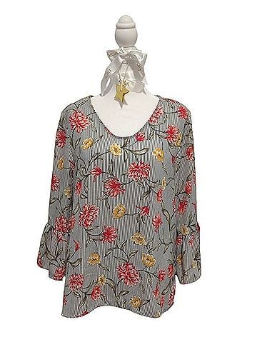 Fred David Floral Scoop-Neck Tunic 3/4 Sleeve T-Shirt (view 1)