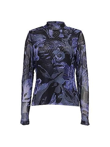 Prabal Gurung Prabal Gurung Mesh Mock Neck Top in Multicolor Polyester (view 1)