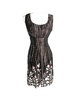 DressBarn Satin Floral Pleated Midi Dress Casual Dress (view 1)