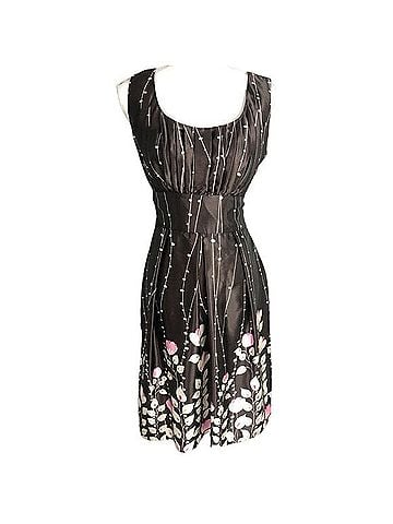 DressBarn Satin Floral Pleated Midi Dress Casual Dress (view 1)