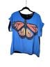 Vida 100% Polyester Graphic Blue Black Short Sleeve Blouse Size XL - photo 1