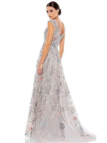 Mac Duggal MAC DUGGAL Embroidered Illusion Cap Sleeve A Line Gown Sz 6 20263 Silver $798 Cocktail Dress (view 2)