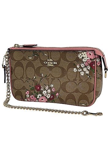 Coach Coach COACH Accessory Pouch Signature Flower Handbag Coated Canvas Brown Pink F30025 Women's (view 1)