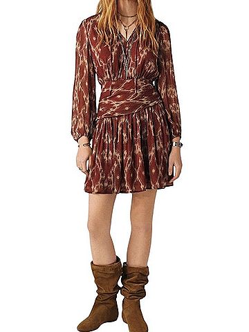 BA&SH Rust Ikat Mini Skirt with Wrap Waist Casual Dress (view 1)