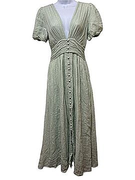 Anthropologie Sage Green Metallic Lurex Button Front Maxi Dress Casual Dress (view 2)