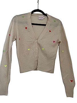 Bandier x Brodie Cashmere Cream Heart Embroidered Cardigan Cardigan (view 1)