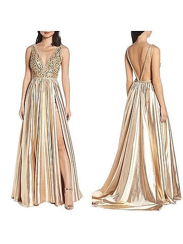 Mac Duggal V-Neck Metallic Sequin Evening Dress Cocktail Dress (view 1)