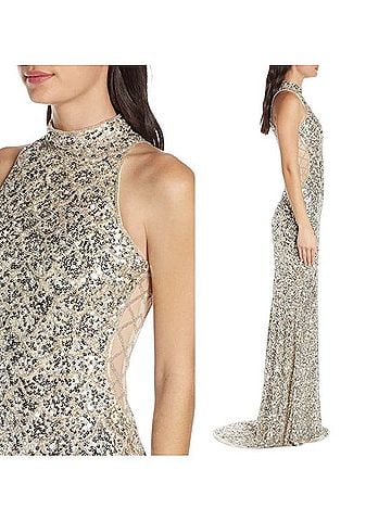 Mac Duggal Mock Neck Sequin Column Gown Cocktail Dress (view 2)
