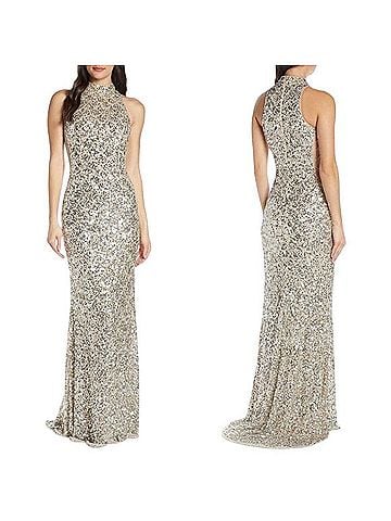Mac Duggal Mock Neck Sequin Column Gown Cocktail Dress (view 1)