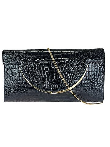 Bally BALLY Vintage 2-way Dark Navy Leather Chain Shoulder Bag/Clutch Bag with Gold Hardware for Women (view 1)