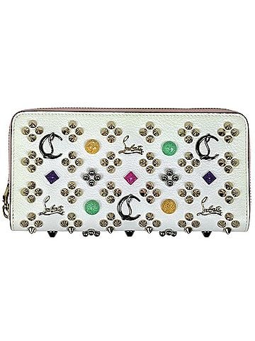 Christian Louboutin Christian Louboutin Panettone Ruby in the Sky Long Wallet, Round Zipper, Leather, White, Multicolor, Women's (view 1)