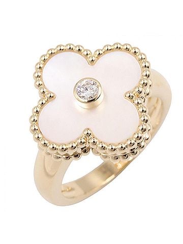 Van Cleef & Arpels Van Cleef &amp; Arpels Vintage Alhambra 1PD Ring - 18K (Yellow Gold) Diamond, Mother-of-Pearl Women's Gold Tone, Clear White Tone VCARA41100 (view 1)