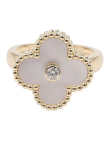 Van Cleef & Arpels Van Cleef &amp; Arpels Vintage Alhambra 1PD Ring - 18K (Yellow Gold) Diamond, Mother-of-Pearl Women's Gold Tone, Clear White Tone VCARA41100 (view 2)