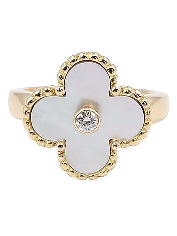 Van Cleef & Arpels Van Cleef &amp; Arpels Vintage Alhambra 1PD Ring - Ring/Finger Jewelry 18K (Yellow Gold) Diamond Mother-of-Pearl Women's Gold Tone Clear White VCARA41100 (view 2)