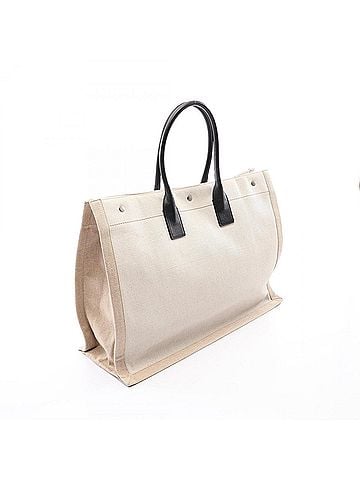 Yves Saint Laurent Yves Saint Laurent Saint Laurent Paris Rive Gauche Noé Tote Bag/Handbag, Coated Canvas and Leather, Men's/Women's, Ivory/Black, 499290 (view 2)
