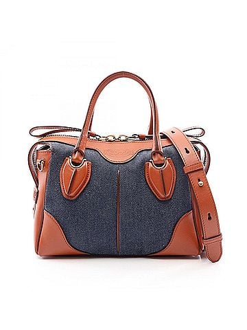 Tod's TOD'S D-Styling 2-Way Handbag, Denim Leather, Women's, Navy/Brown (view 1)
