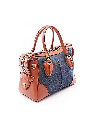 Tod's TOD'S D-Styling 2-Way Handbag, Denim Leather, Women's, Navy/Brown (view 2)