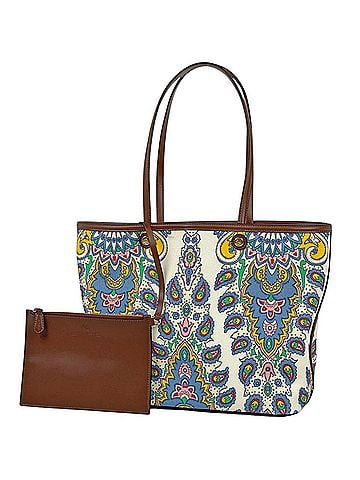 ETRO Etro tote bag, paisley canvas, white and brown, women's. (view 1)