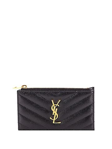 Saint Laurent Monogram Fragments Zip Card Holder Matelasse Chevron Leather (view 1)