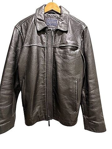 Banana Republic Black Leather Bomber Jacket Faux Leather Jacket (view 1)