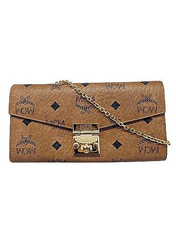 MCM MCM (MCM) Women's and Men's Brand Long Wallet, Leather, Visetos Chain Cognac Brown (view 1)