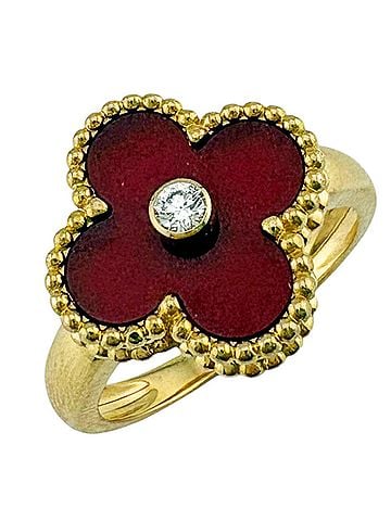Van Cleef & Arpels Van Cleef &amp; Arpels Vintage Alhambra Ring, 18K Yellow Gold, Carnelian Diamond, Women's Clover (view 1)