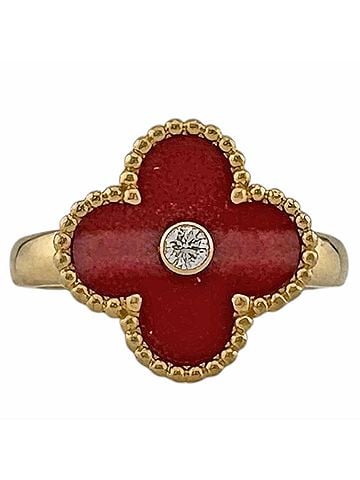 Van Cleef & Arpels Van Cleef &amp; Arpels Vintage Alhambra Ring, 18K Yellow Gold, Carnelian Diamond, Women's Clover (view 2)