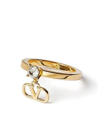 Mario Valentino Swarovski Crystal Mini Logo Metal Ring (view 2)