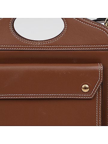 Burberry Topstitch Pocket Leather Mini Tote Bag Brown (view 2)