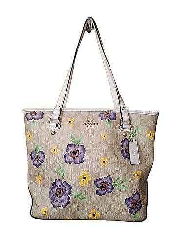 Coach Signature Canvas Floral Hand Painted Tote Bag Tote (view 1)