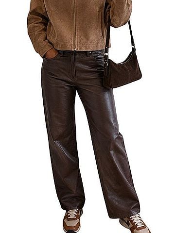 Old Navy Chocolate brown 5 pocket Jean style pant Faux Leather Pants (view 1)
