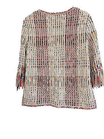 St. John St. John ribbon fringe macro plaid multicolor open-front Jacket (view 2)