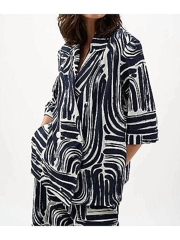 Joseph Ribkoff Abstract Double-Breasted Blazer in Vanilla/Midnight Blue (view 2)