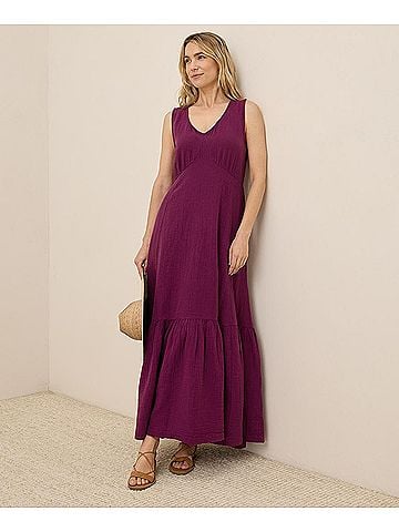 Pact Sangria Coastal Double Gauze Beach To Brunch Maxi Dress (view 2)