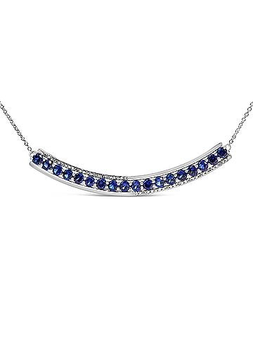 Haus of Brilliance .925 Sterling Silver Diamond Accent and Round Blue Sapphire Gemstone Necklace (view 2)