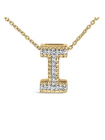 Haus of Brilliance Yellow Gold Vermeil Diamond Accent "I" Initial Bubble Pendant Necklace (view 2)