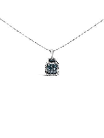 Haus of Brilliance .925 Sterling Silver 1/2 Cttw Blue Diamond with White Diamond Halo Block Pendant Necklace (view 1)
